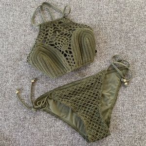A&F Crochet Bikini Swim Set- Olive Green